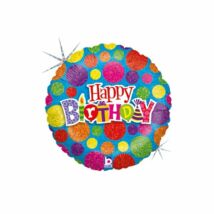 45 cm-es Happy Birthday színes pöttyös fólia lufi