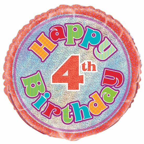 45 cm-es Happy 4th Birthday prizmás fólia lufi