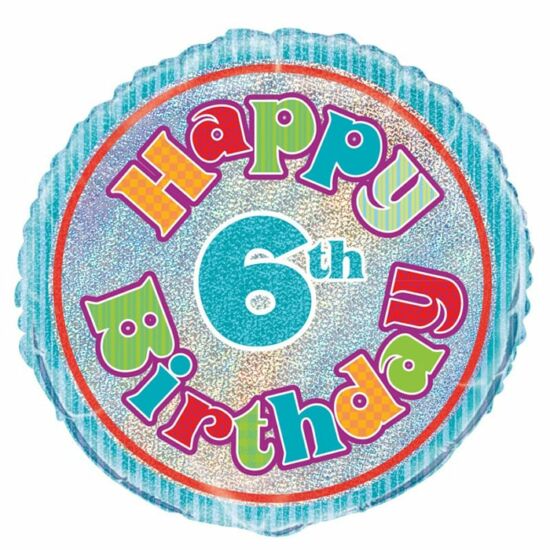 45 cm-es Happy 6th Birthday prizmás fólia lufi